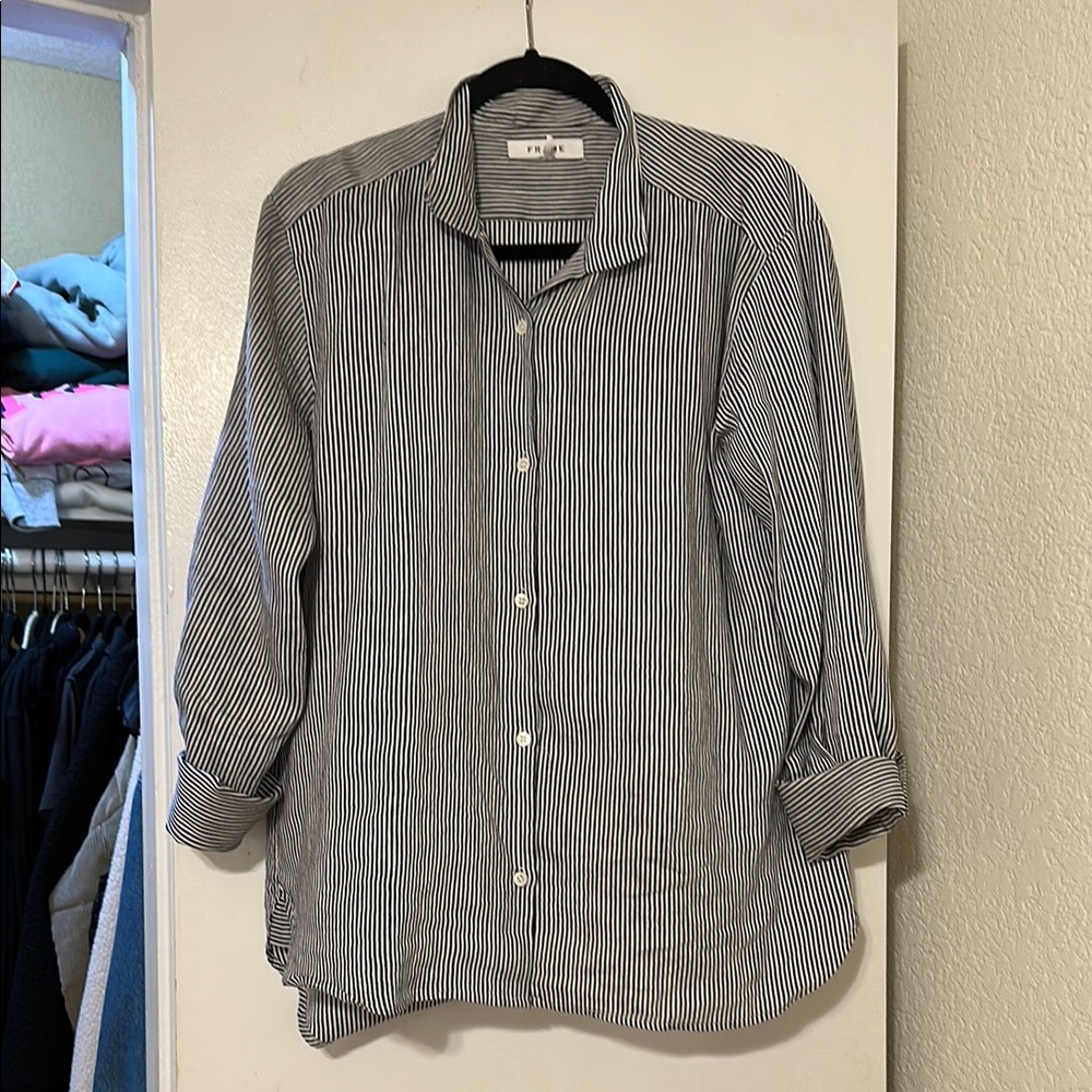 Frame Navy and White Casual Button Down Shirt